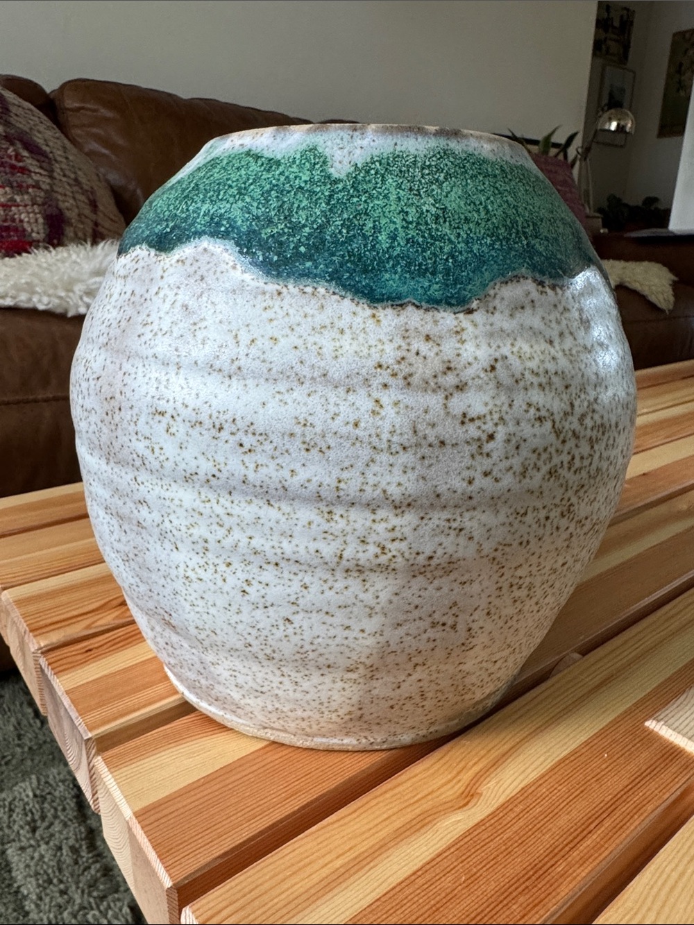 Handcrafted White and Green Ceramic Vase